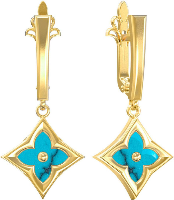 Серьги из лимонного золота c бирюзой