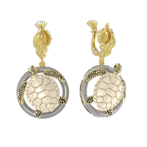 Серьги из лимонного золота c эмалью и бивнем мамонта