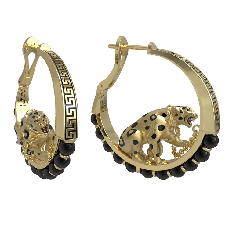 Серьги из лимонного золота c эмалью и ониксом