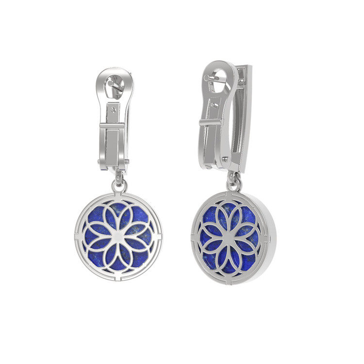 Серьги из белого золота c бриллиантами и лазуритом