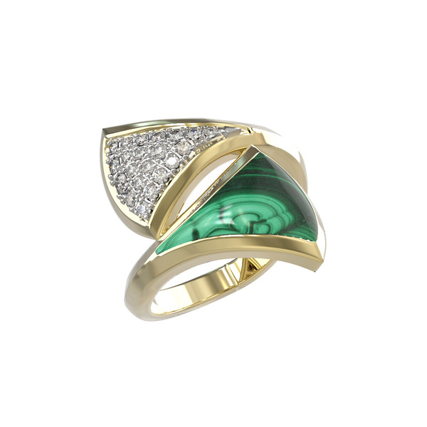 Кольцо из лимонного золота c бриллиантами и малахитом