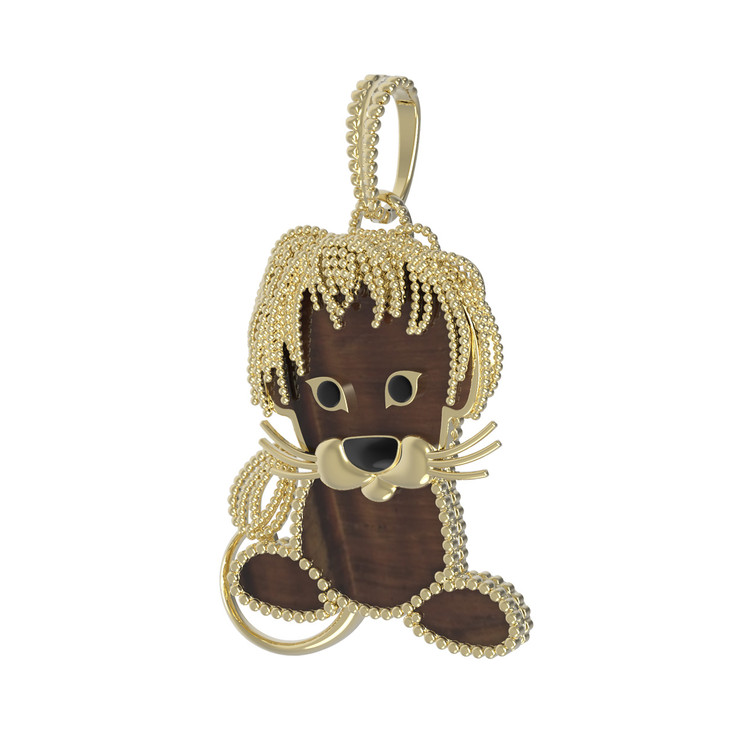 Подвеска из лимонного золота c эмалью и тигровым глазом