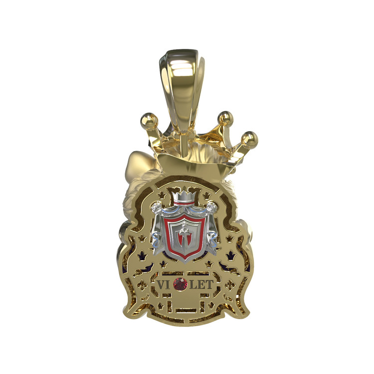 Подвеска из лимонного золота c эмалью, бриллиантами и рубином