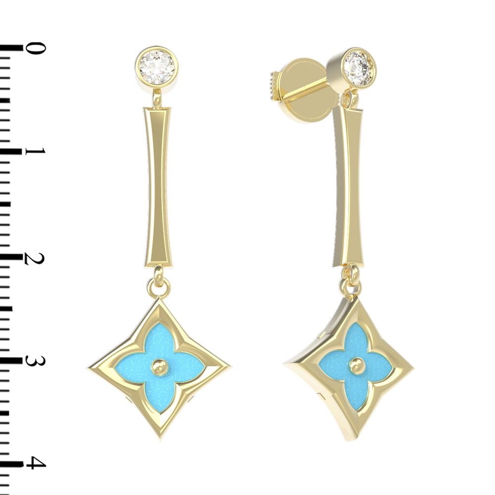 Серьги из лимонного золота c фианитом и бирюзой