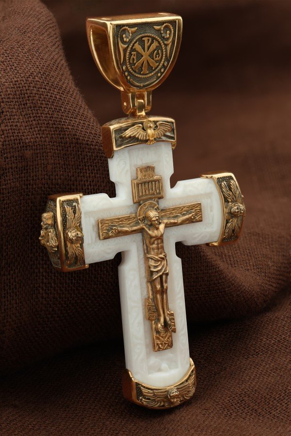 Крест из золота 585 пробы c бивнем мамонта