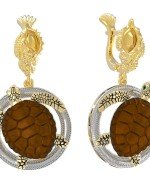 Серьги из лимонного золота 585 пробы c эмалью и железным деревом
