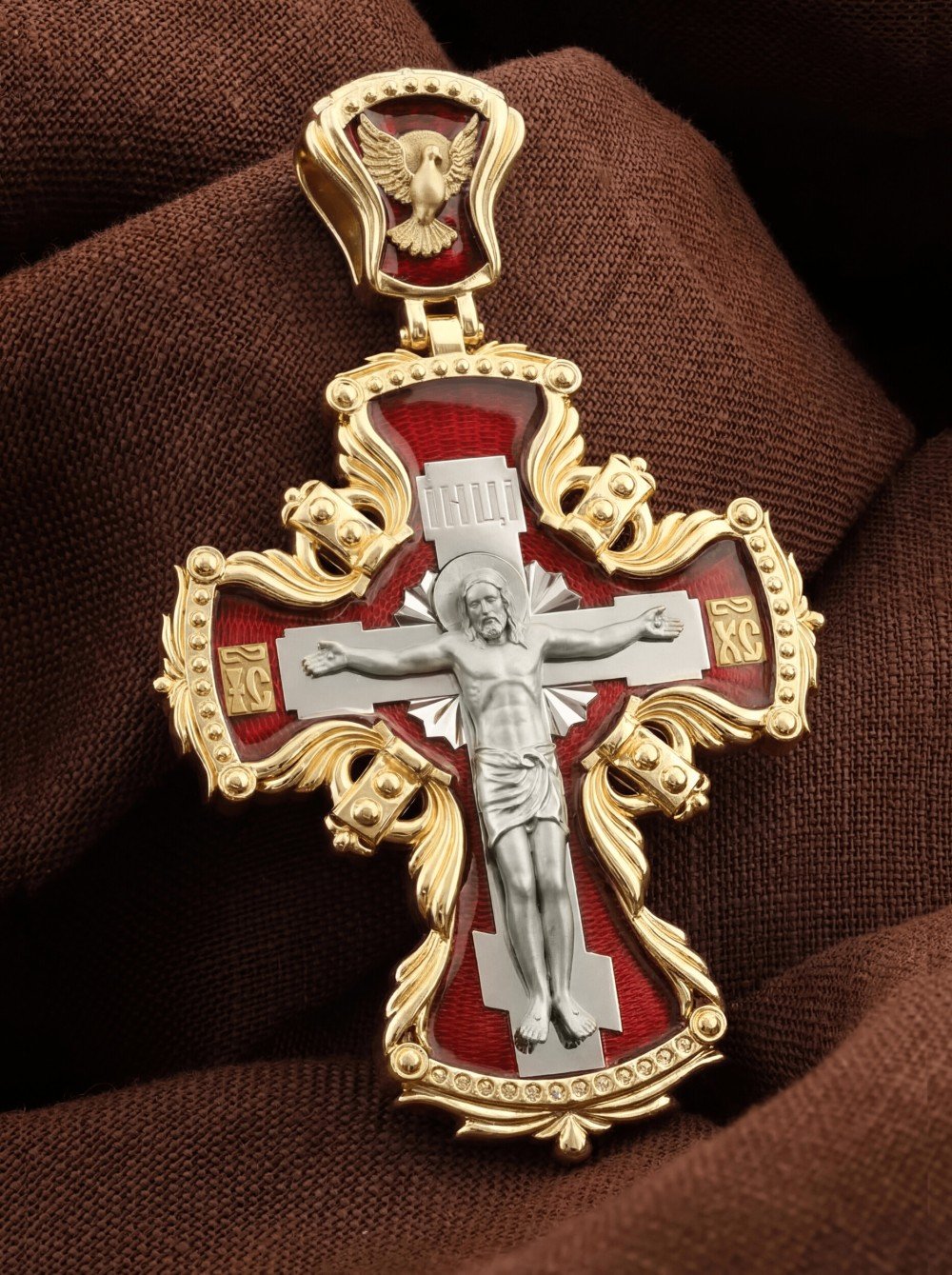 Крест из лимонного золота c эмалью