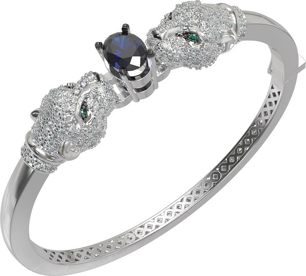 Браслет из белого золота c бриллиантами, сапфиром и изумрудом