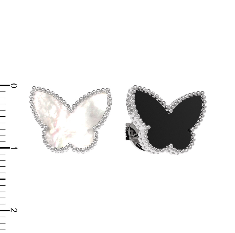 Серьги из белого золота c ониксом и перламутром