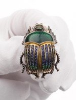 Брошь из лимонного золота 585 пробы c эмалью, фианитом и турмалином
