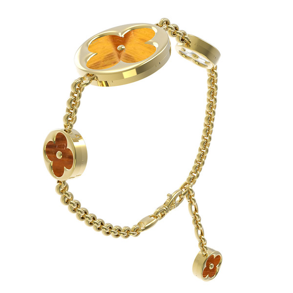 Браслет из лимонного золота c тигровым глазом и перламутром