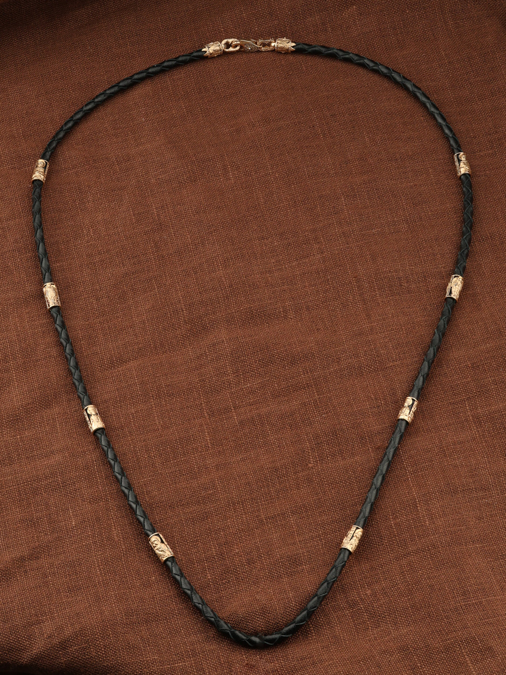 Гайтан из золота c кожаным шнурком