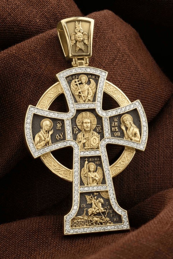 Крест из лимонного золота c эмалью и бриллиантами