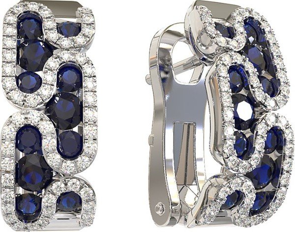 Серьги из белого золота c бриллиантами и сапфиром