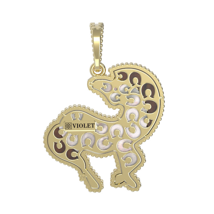 Подвеска из лимонного золота c эмалью, тигровым глазом и перламутром