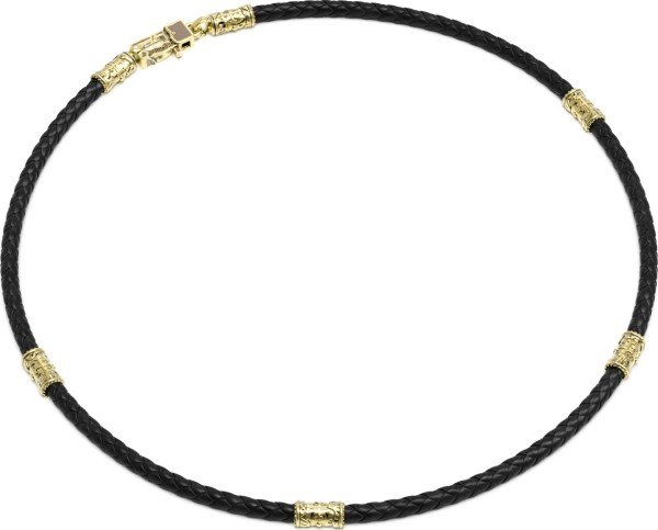 Гайтан из лимонного золота 585 пробы c кожаным шнурком