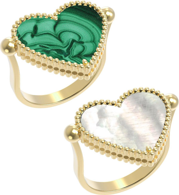Кольцо из лимонного золота c малахитом и перламутром