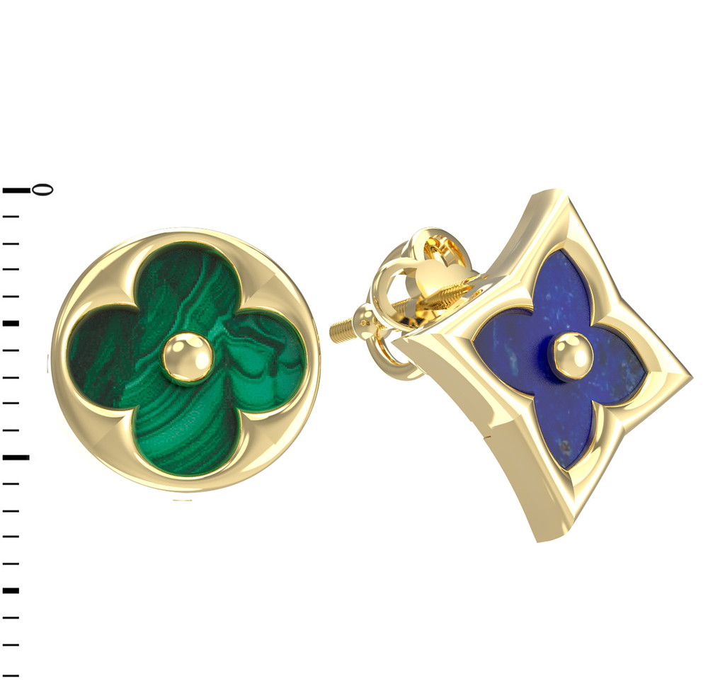 Серьги из лимонного золота c лазуритом и малахитом