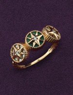 Кольцо из золота 585 пробы c бриллиантами, малахитом и перламутром