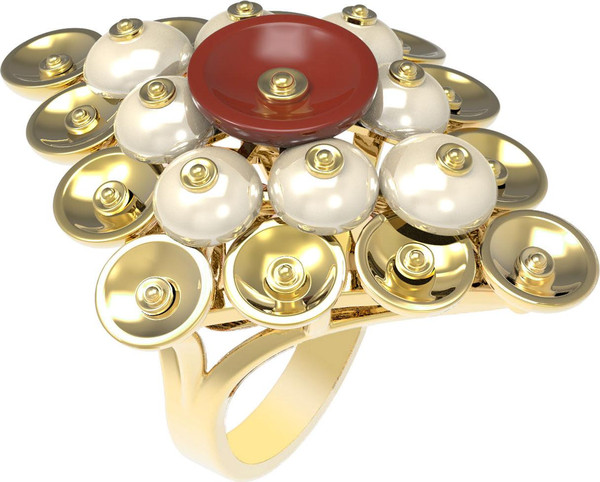 Кольцо из лимонного золота c агатом и перламутром