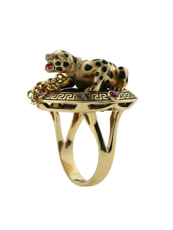 Кольцо из лимонного золота c эмалью, рубином и лазуритом