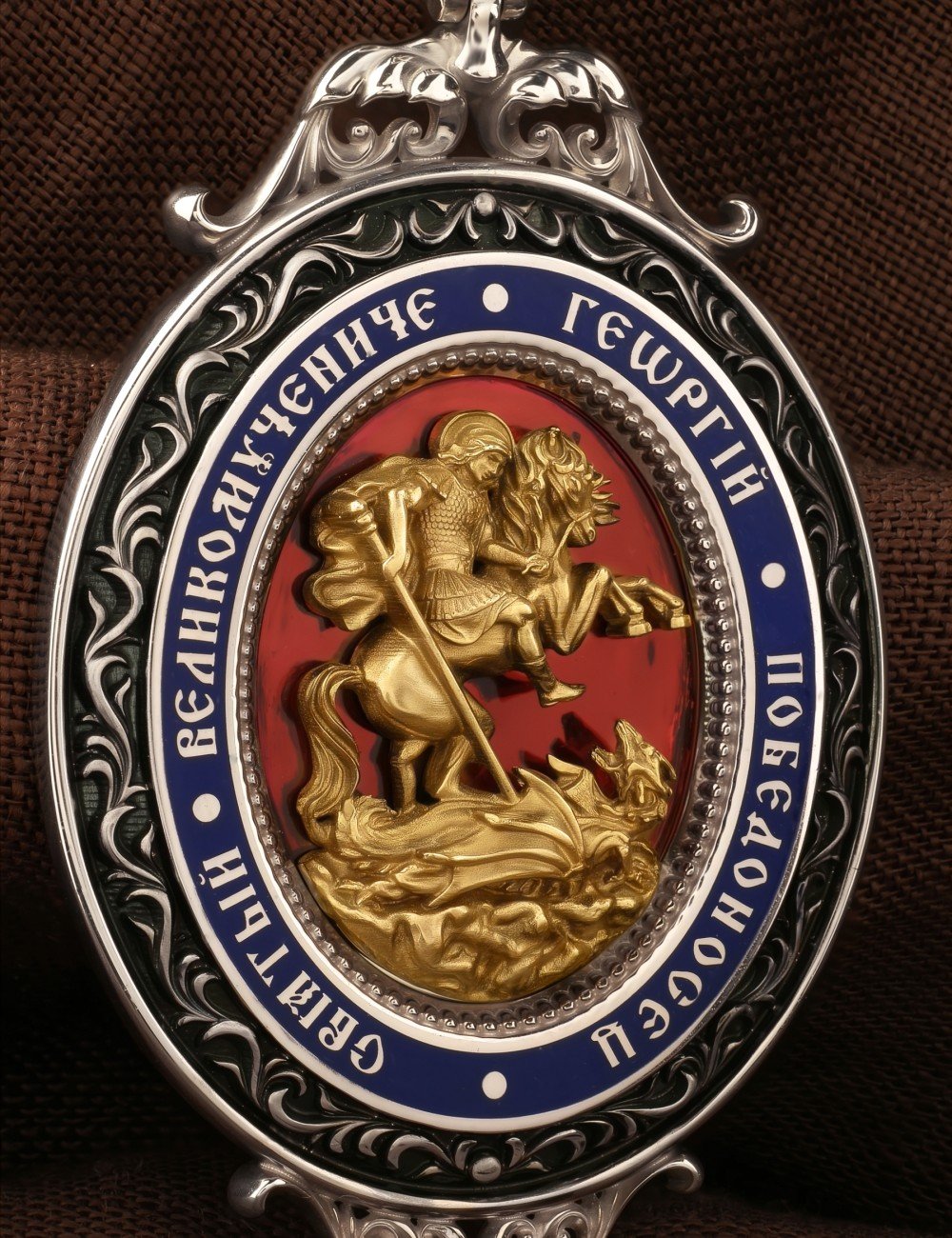 Образок из белого золота 585 пробы c эмалью