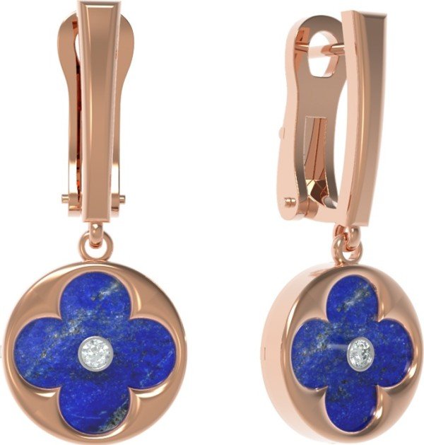 Серьги из золота c бриллиантами и лазуритом