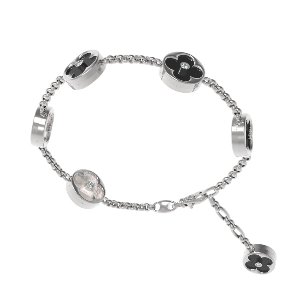 Браслет из белого золота c бриллиантами, ониксом и перламутром