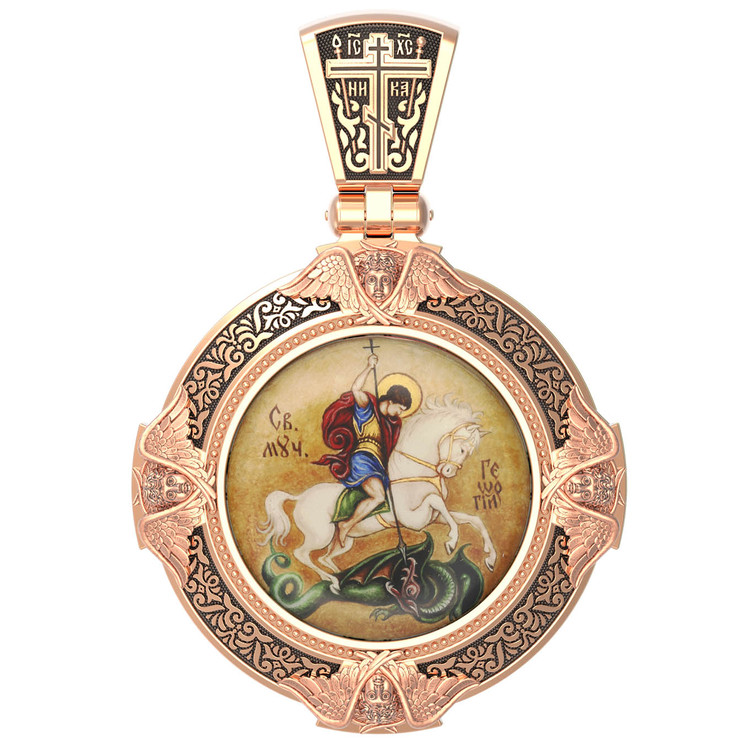 Образок из золота c эмалью, иконописью и темперой