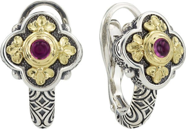 Серьги из серебра и золота c рубином и рубином