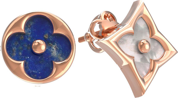 Серьги из золота c лазуритом и перламутром