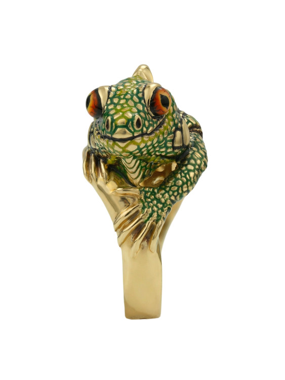 Кольцо из лимонного золота c эмалью и рубином