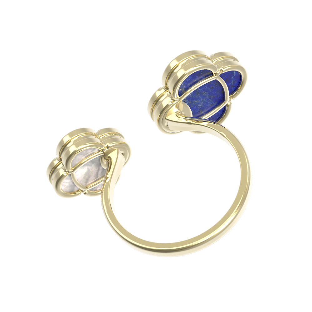 Кольцо из лимонного золота c лазуритом и перламутром