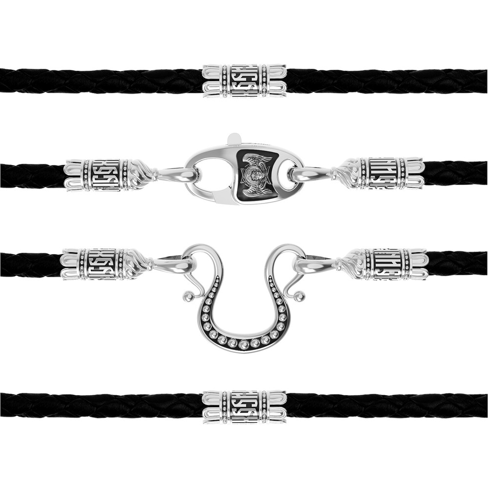 Гайтан из белого золота c кожаным шнурком