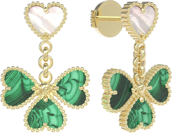 Серьги из лимонного золота c малахитом и перламутром