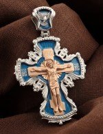 Крест из белого золота 585 пробы c эмалью
