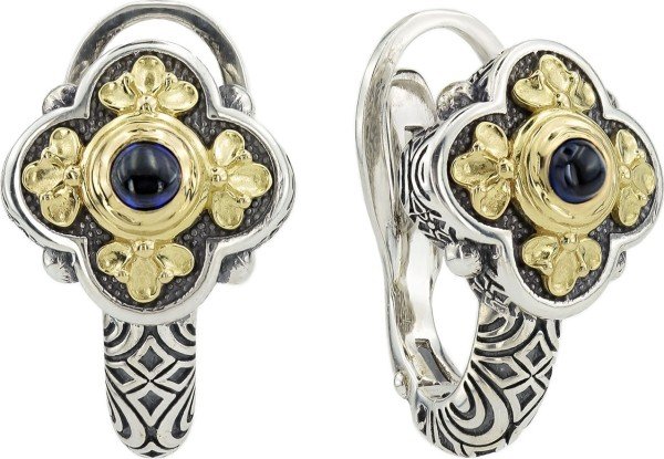 Серьги из серебра 925 пробы и золота 750 пробы c сапфиром и рубином