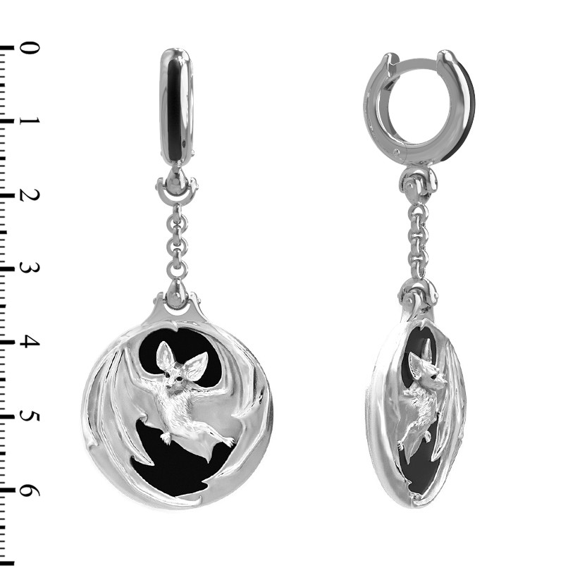 Серьги из белого золота c эмалью и ониксом