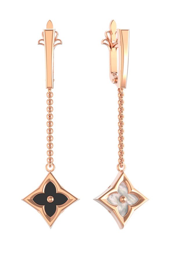 Серьги из золота 585 пробы c ониксом и перламутром