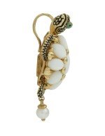 Подвеска из лимонного золота 585 пробы c эмалью, жемчугом и бивнем мамонта