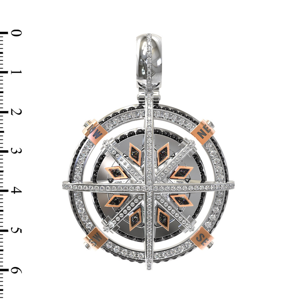 Подвеска из белого золота c эмалью, бриллиантами и ониксом