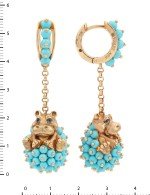 Серьги из золота 585 пробы c эмалью и бирюзой