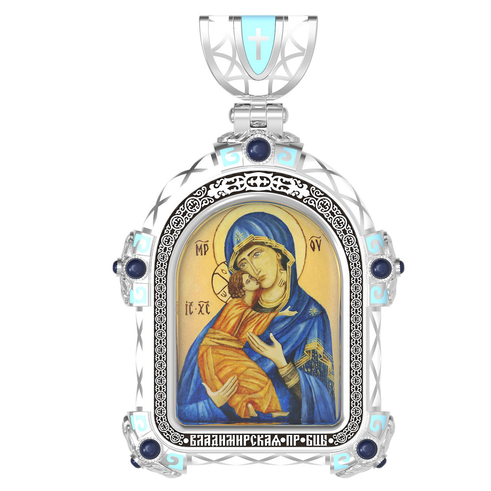 Образок из белого золота c эмалью, иконописью и темперой