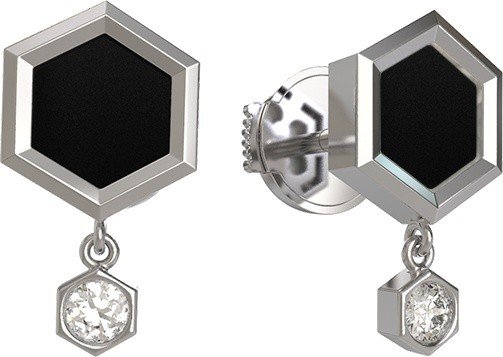 Серьги из белого золота c бриллиантами и ониксом