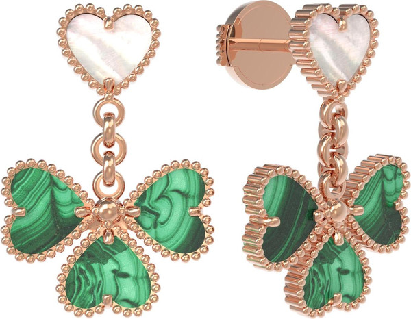 Серьги из золота c малахитом и перламутром