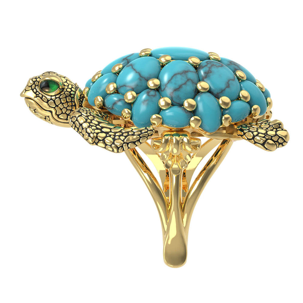 Кольцо из лимонного золота c эмалью и бирюзой