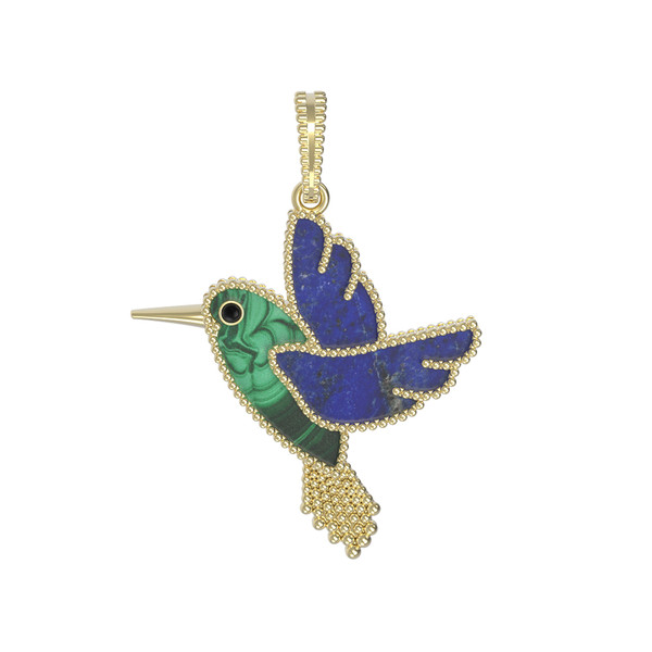 Подвеска из лимонного золота c эмалью, лазуритом и малахитом