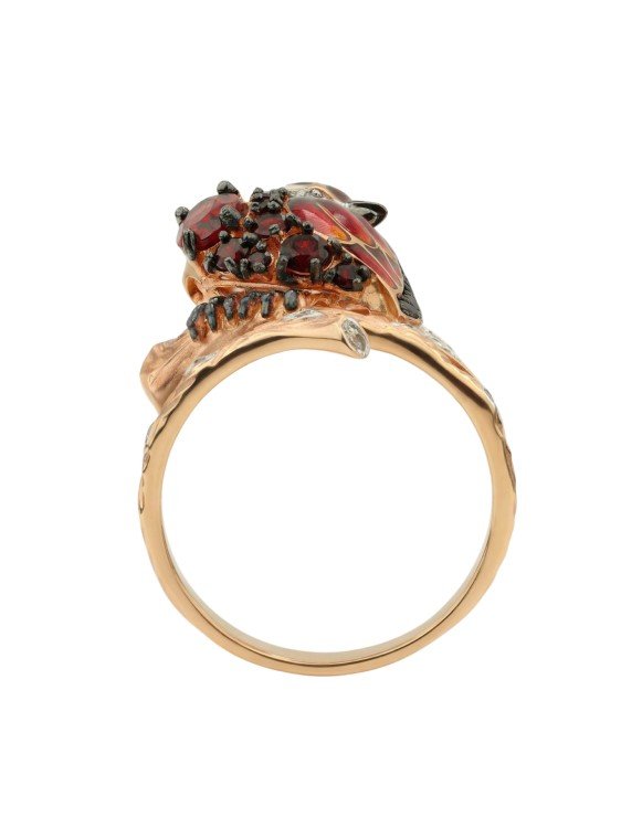 Кольцо из золота c эмалью, фианитом и гранатом