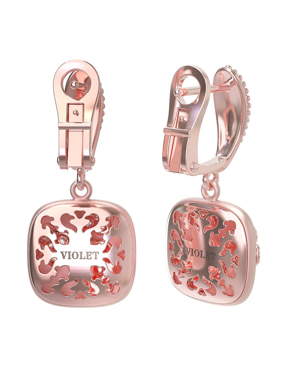 Серьги из розового золота 585 пробы c бриллиантами и перламутром