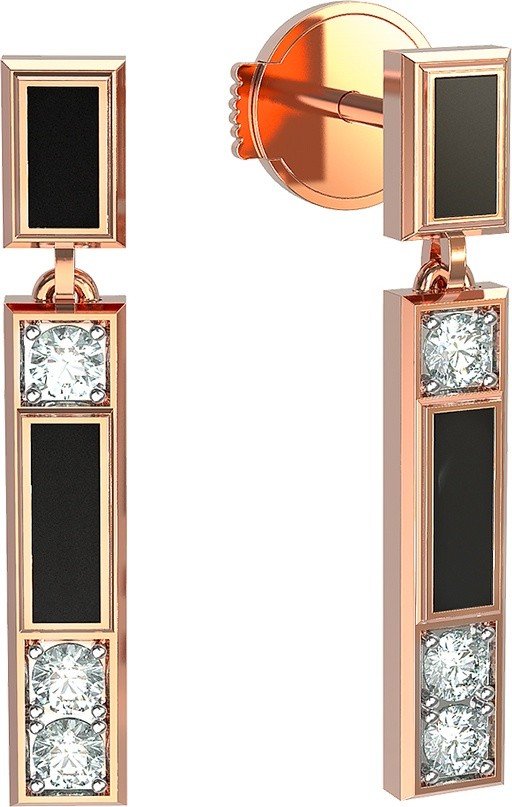 Серьги из золота c бриллиантами и ониксом